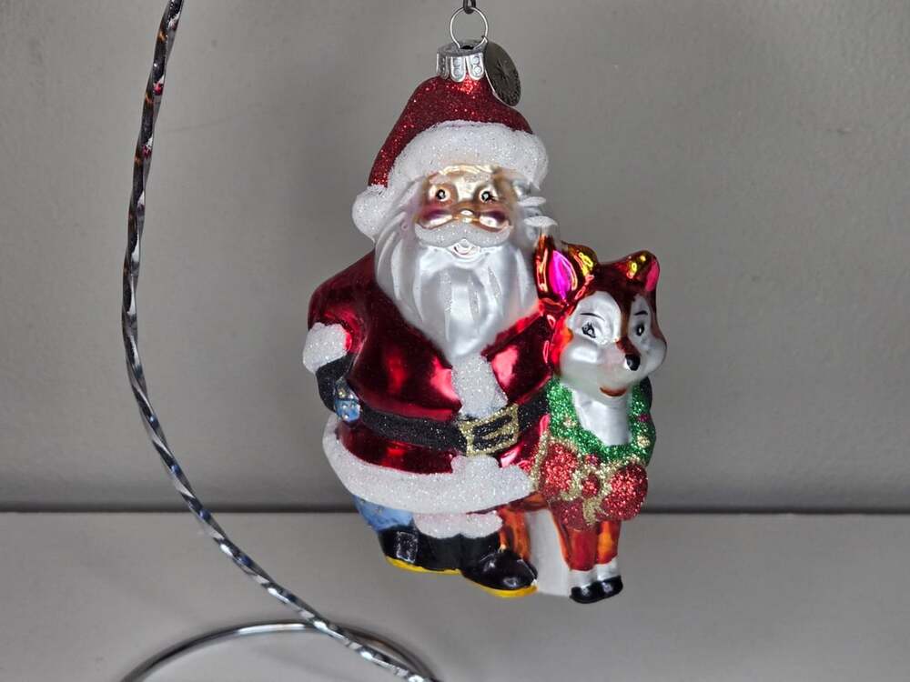 Christopher Radko Celebrations Blown Glass Santa And Reindeer Christmas Ornament